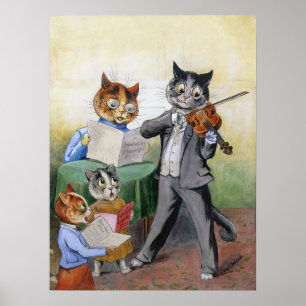 Affiche Une famille de chats musiciens, Louis Wain