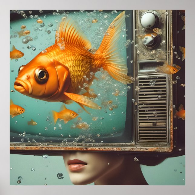 Affiche Une femelle poisson rouge TV Head Retro Toute l'oc (Devant)