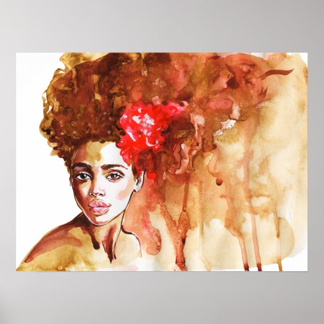 Affiche Une femme africaine. Aquarelle, peinture (Devant)