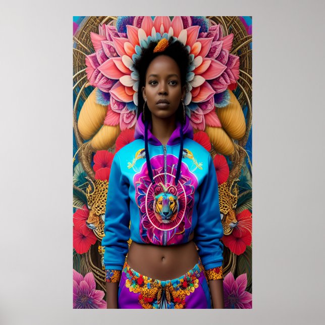 Affiche Une femme africaine avec un costume à fleurs (Devant)