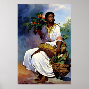 Affiche Une femme africaine en costume avec un panier