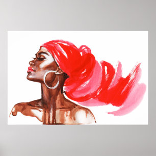Affiche Une femme africaine, portrait aquarelleux, style m