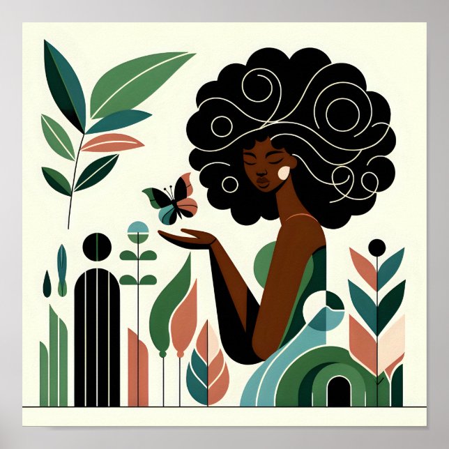 Affiche Une femme afro-américaine tenant un papillon (Devant)