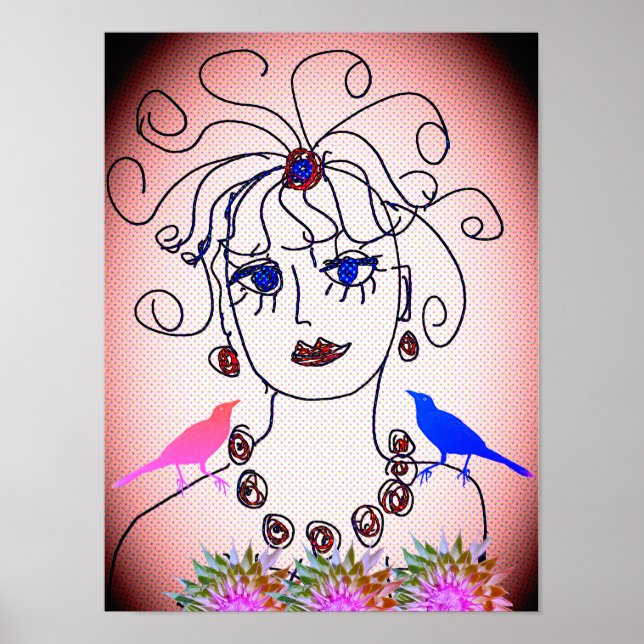 Affiche Une femme avec des oiseaux (Devant)
