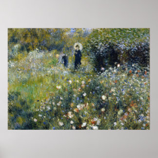 Affiche Une femme avec un parasol dans un jardin par Augus