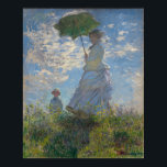 Affiche Une femme avec un parasol par Claude Monet<br><div class="desc">Femme avec un Parasol - Madame Monet et Son Fils de Claude Monet, huile sur toile 1875, est un tableau d'une femme en robe blanche tenant un parapluie sur la tête sur le sommet d'une colline couverte d'herbe et de fleurs sauvages, rétroéclairé contre un ciel bleu brillant et des nuages...</div>