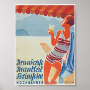 Affiche Une femme avec un verre sur la plage Vintage voyag