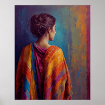 une femme dans un châle multicolore