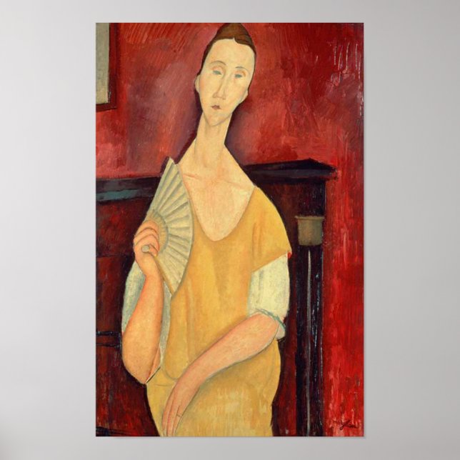Affiche Une femme de Modigliani avec un ventilateur Art Mo (Devant)