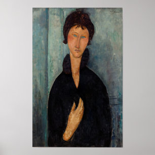Affiche Une femme de Modigliani en noir avec de l'art bleu