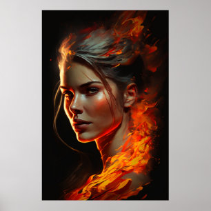 Affiche Une femme de peinture à l'huile de feu