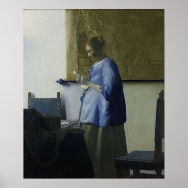 Affiche Une femme en bleu lisant une lettre de Vermeer - P (Devant)