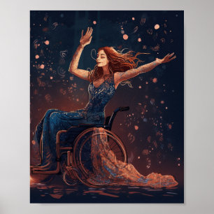 Affiche Une femme en fauteuil roulant danse joyeusement