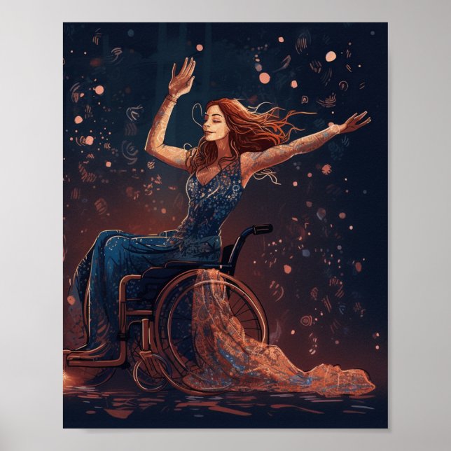 Affiche Une femme en fauteuil roulant danse joyeusement (Devant)