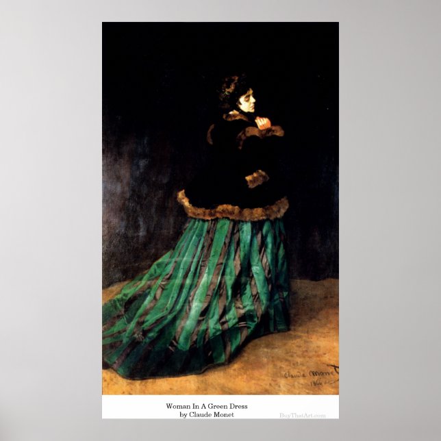 Affiche Une femme en robe verte à Claude Monet (Devant)