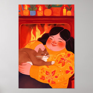 Affiche Une femme et son chat