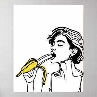 Affiche Une Femme Mangeant Banane - Line Art