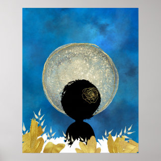 Affiche Une femme noire africaine devant le mur de lune