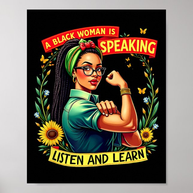Affiche Une Femme Noire Parle Écouter Histoire Noire Lun (Devant)