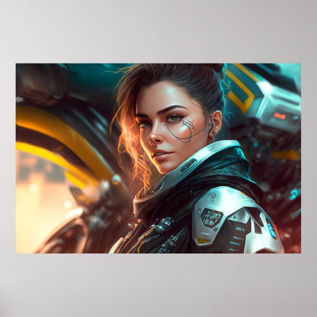 Affiche Une femme pilote dans une ville de l'avenir (Devant)