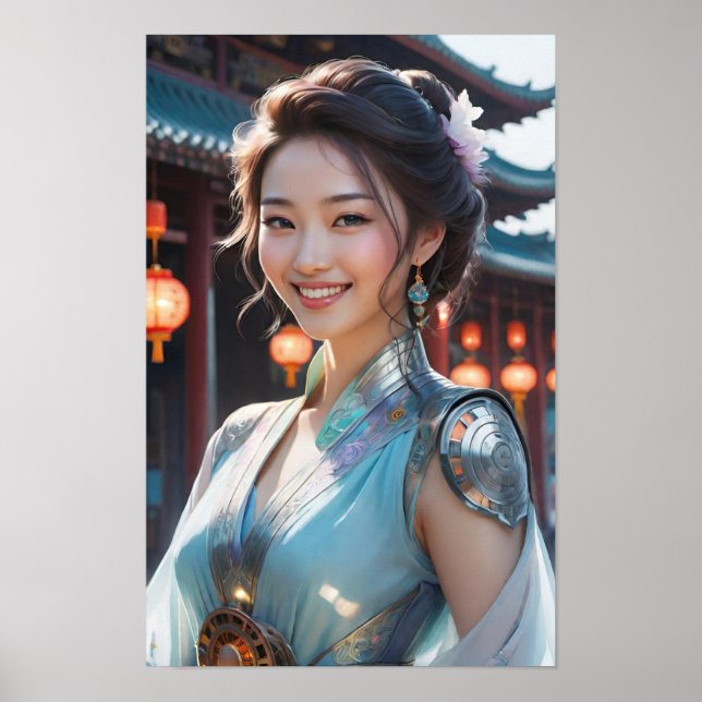 Affiche Une femme portant une robe bleue délicate (Devant)