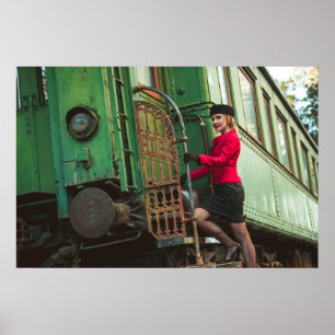 Affiche Une femme rétro vintage à la gare