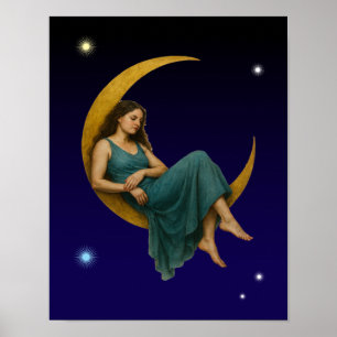 Affiche Une Femme Sur Une Lune Croissante