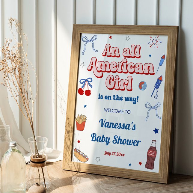 Affiche Une Fête Prénatale pour une Jeune Fille Très Améri (Créateur téléchargé)