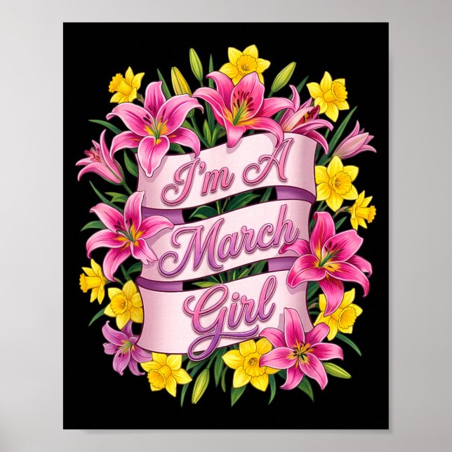Affiche Une fille de mars Daffodil Fleur de naissance Femm (Devant)