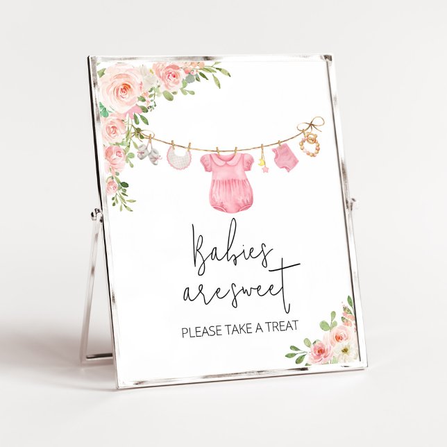 Affiche Une fille douce Vêtements de bébé Les bébés sont d (A Sweet Girl Baby Clothes Baby Shower Babies are Sweet Sign)