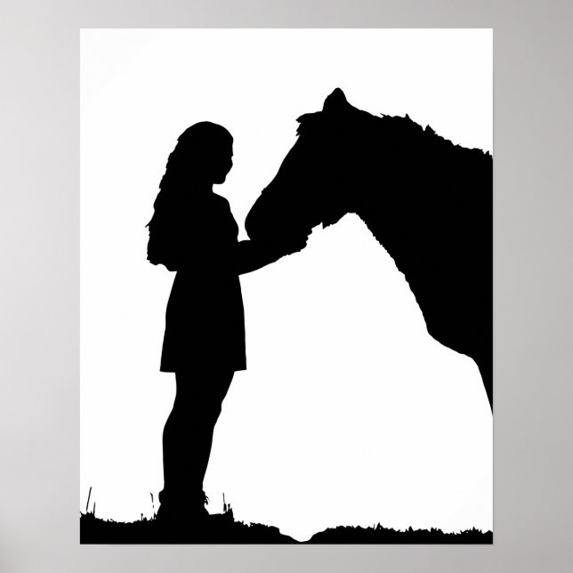 Affiche Une fille et son cheval amour Silhouette Art (Devant)