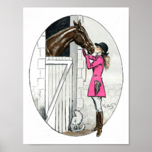 Affiche Une fille et son cheval manteau rose