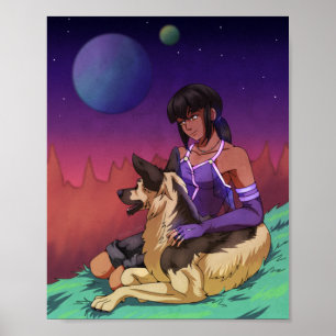 Affiche Une fille et son chien dans l'espace