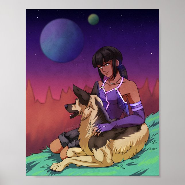 Affiche Une fille et son chien dans l'espace (Devant)