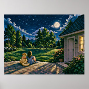 Affiche Une fille et son chien sous la lune