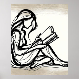 Affiche Une fille lit un livre - Art en ligne