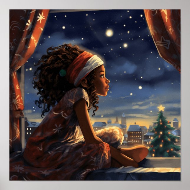Affiche Une fille noire regarde la ville le soir de Noël (Devant)