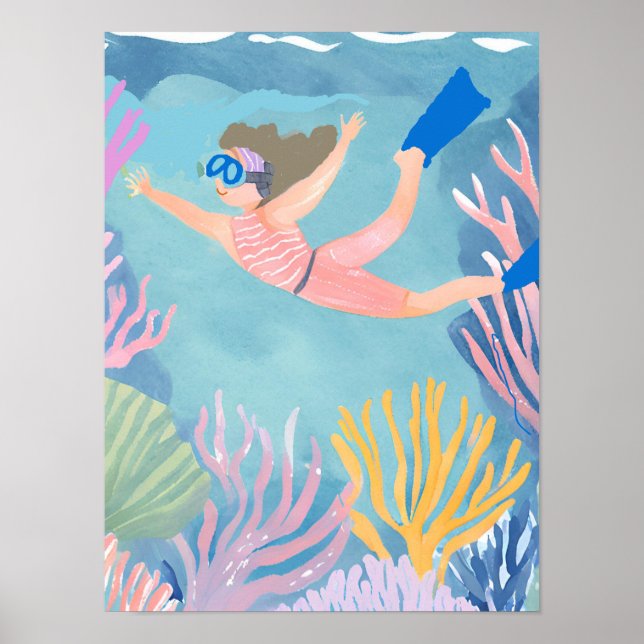 Affiche Une fille snorkeling sur le récif (Devant)