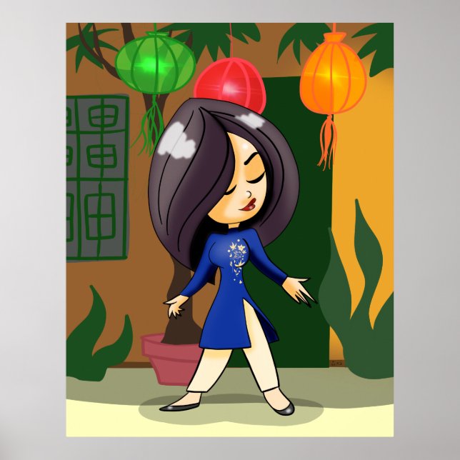 Affiche Une fille vietnamienne dans un Ao Dai (Devant)