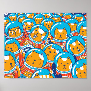 Affiche Une Foule De Catstronautes Mignonne Illustration