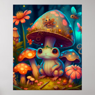 Affiche Une grenouille à champignons magiques