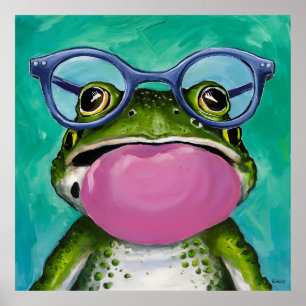 Affiche Une grenouille portant des lunettes et soufflant u