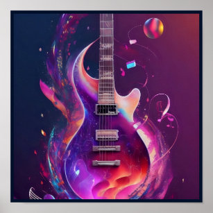 Affiche Une guitare électrique avec des notes musicales qu