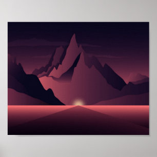 Affiche Une illustration de coucher de soleil en montagne