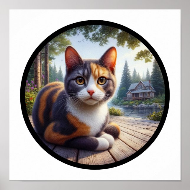 Affiche Une image 3D circulaire d'un beau chat Calico (Devant)