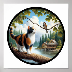 Affiche Une image 3D circulaire d'un beau chat Calico
