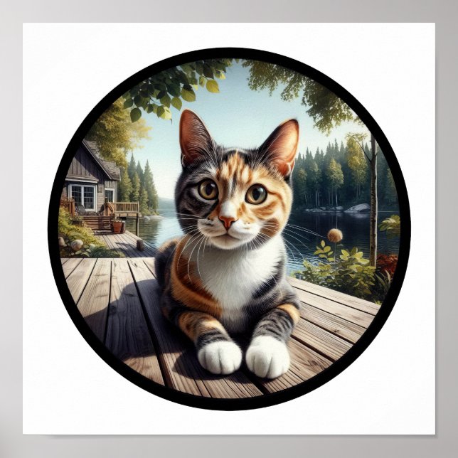 Affiche Une image 3D circulaire d'un beau chat Calico (Devant)