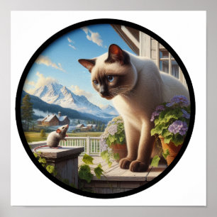 Affiche Une image 3D circulaire d'un beau chat siamois