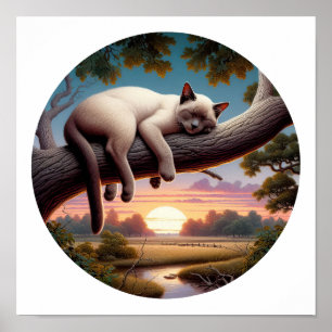 Affiche Une image 3D circulaire d'un beau chat siamois