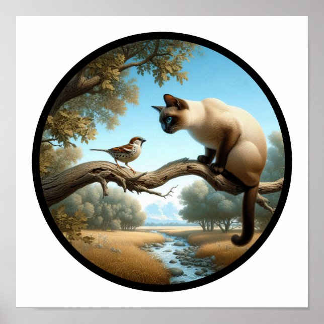 Affiche Une image 3D circulaire d'un beau chat siamois (Devant)